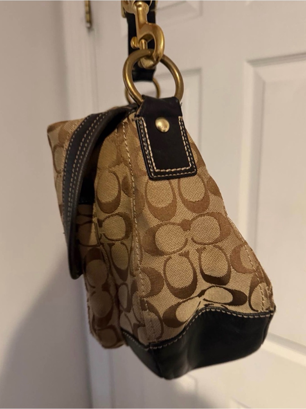 Coach Brown Signature Jacquard Hobo with Black Trim - Picture 2 of 5